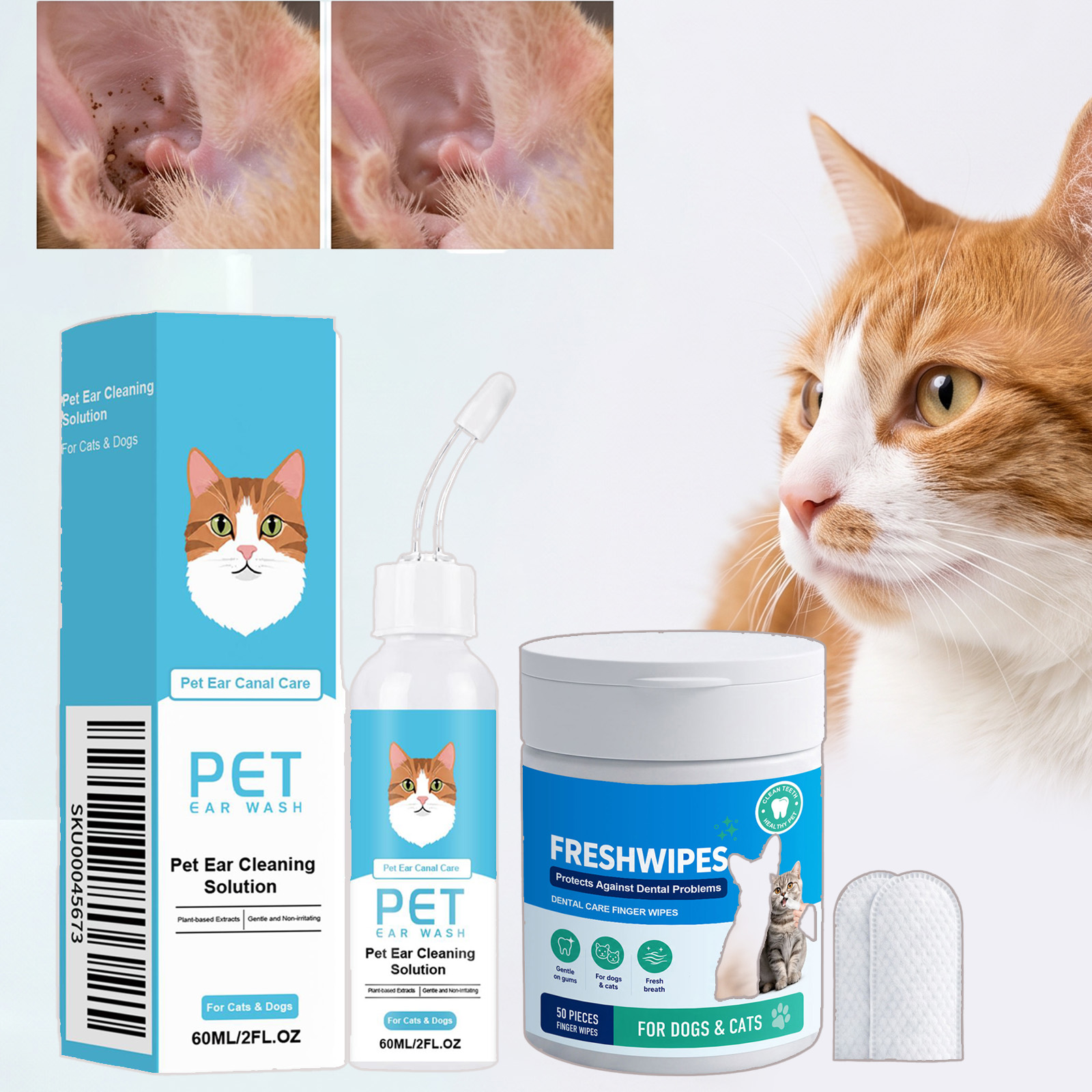 Pet Ear Cleaner - 2 stuks natuurlijke oordruppels voor huisdieren,