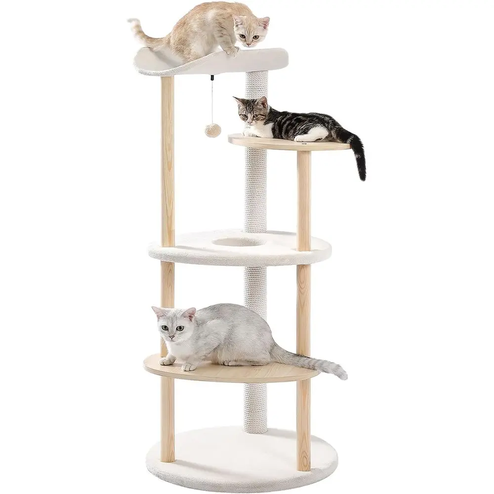 Cat Scratching Post - 5-laags beige binnenkattenboom met sisal krabpalen